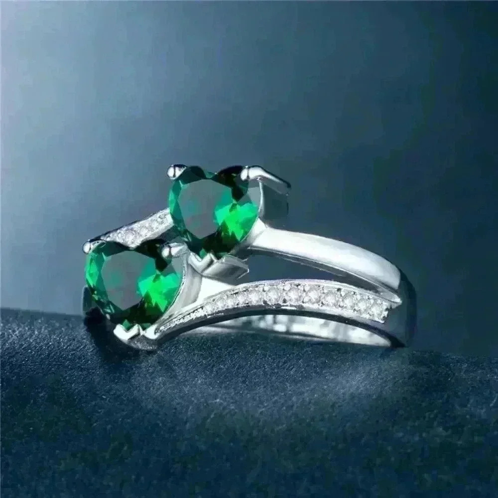 🎀925 Silver Plated Green Heart Cut Emerald Exquisite Ring, GPMB1527